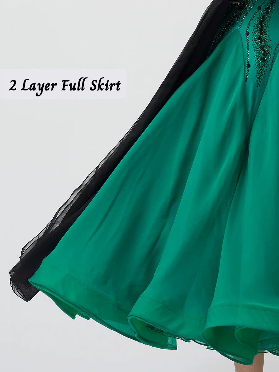 Custom Standard Ballroom Dance Dress with Feathers and Rhinestones