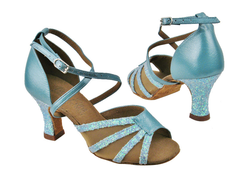 C1601 BF23 Light Blue Spakle_BC10 Light Blue Light Leather_Flesh Mesh with 2.5&quot; heel in the photo