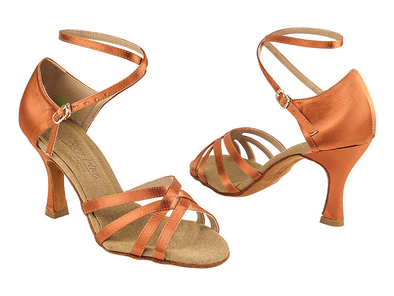 C1606 Dark Tan Satin with 3" Flare heel in the photo