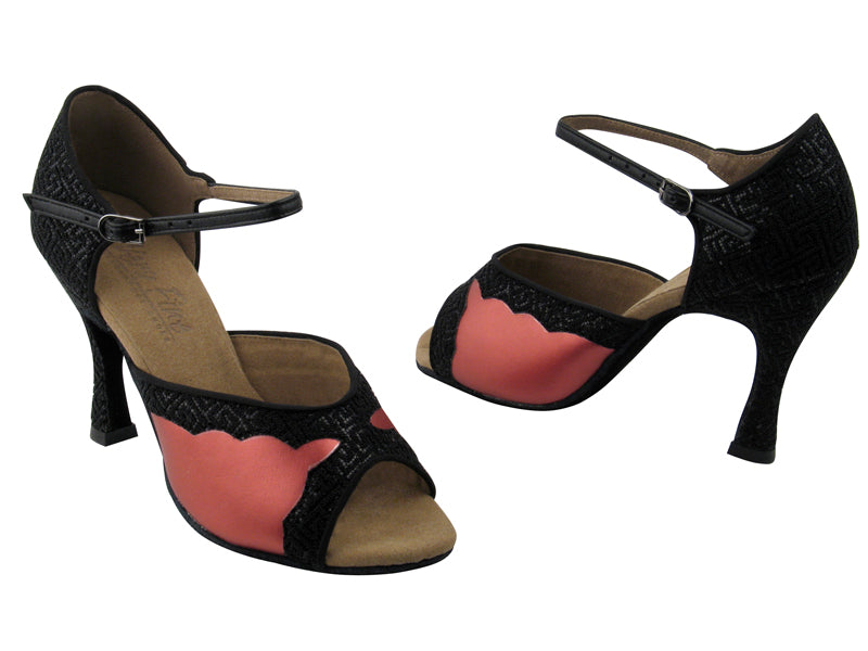 C1616 BB9 Coffee Red Leahter &amp; BD62 Black Pearl Trim with 3.5&quot; Flare Heel in the photo