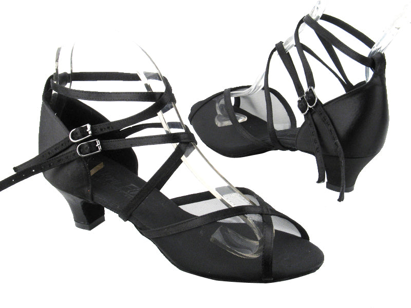 C1630 BD12 Black Satin_Black Mesh with 1.2&quot; heel in the photo