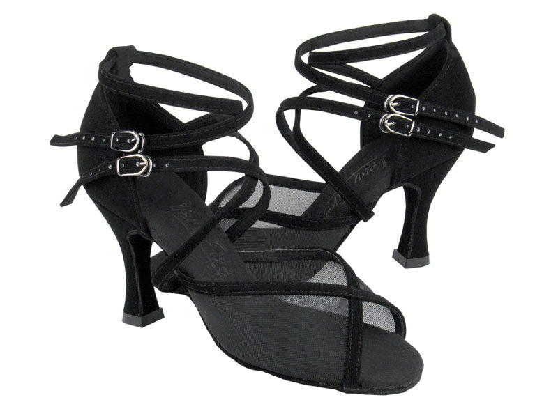 C1630 Black Nubuck &amp; Black Mesh with 3" Flare heel in the photo