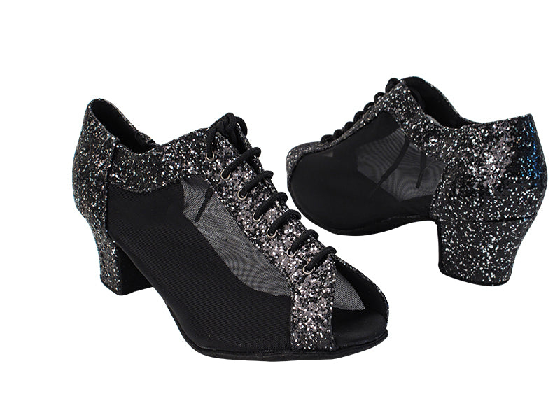 C1643 147 Black Silver Sparkle_Black Mesh with 1.6&quot; Medium Heel in the photo