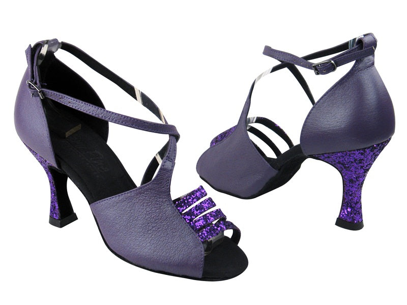 C1651 BH2 Purple Sparkle_BC14 Light Purple Light Leather with 3.5&quot; Flare heel in the photo