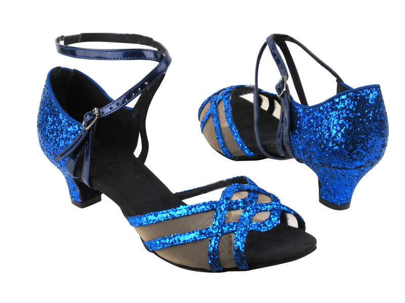 C1657 BH4 Blue Spakle_BA79 Gem Blue Patent Strap_Flesh Mesh 1.2&quot; heel in the photo