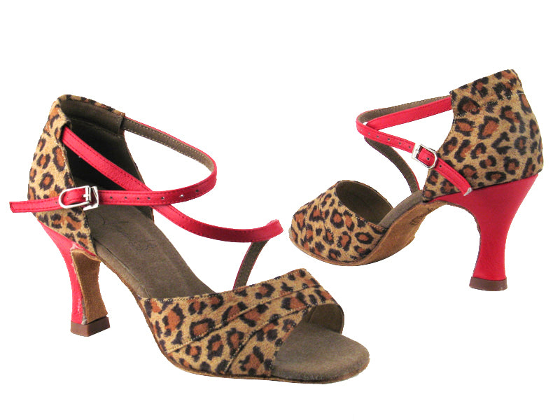 C1659 BD41 Leopard Satin_BC8 Red Light Leather_S_H with 3&quot; heel in the photo