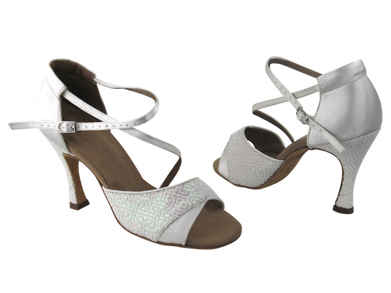 C1659 BD61 White Pearl &amp; BD13 White Satin with 3.5&quot; Flare Heel in the photo