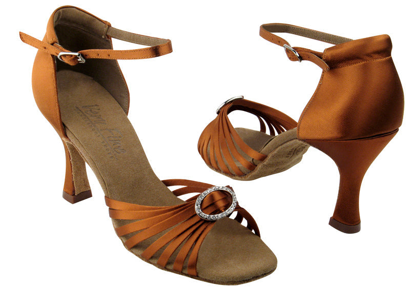 C1671B Dark Tan Satin &amp; Stone with 3&quot; Flare heel in the photo