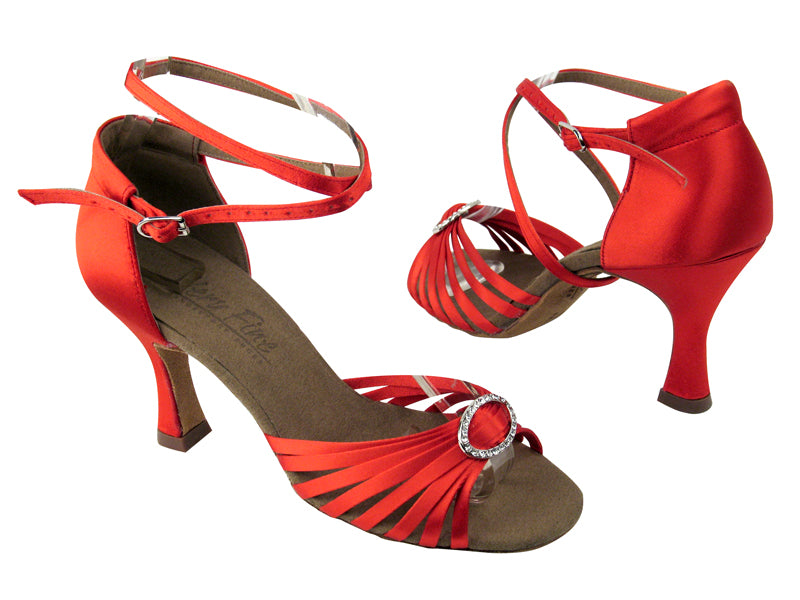 C1671B BD15 Red Satin_Stone with longer straps with 3&quot; Flare heel in the photo