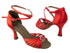 C1671B BD15 Red Satin_Stone with longer straps with 3" Flare heel in the photo