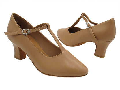 C1682T Beige Brown Leather with 2.2&quot; Thick Cuban Heel (318) in the photo