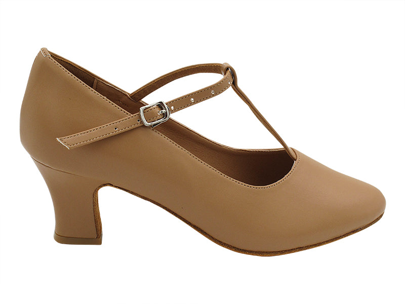 C1682T Beige Brown Leather with 2.2&quot; Thick Cuban Heel (318) in the photo