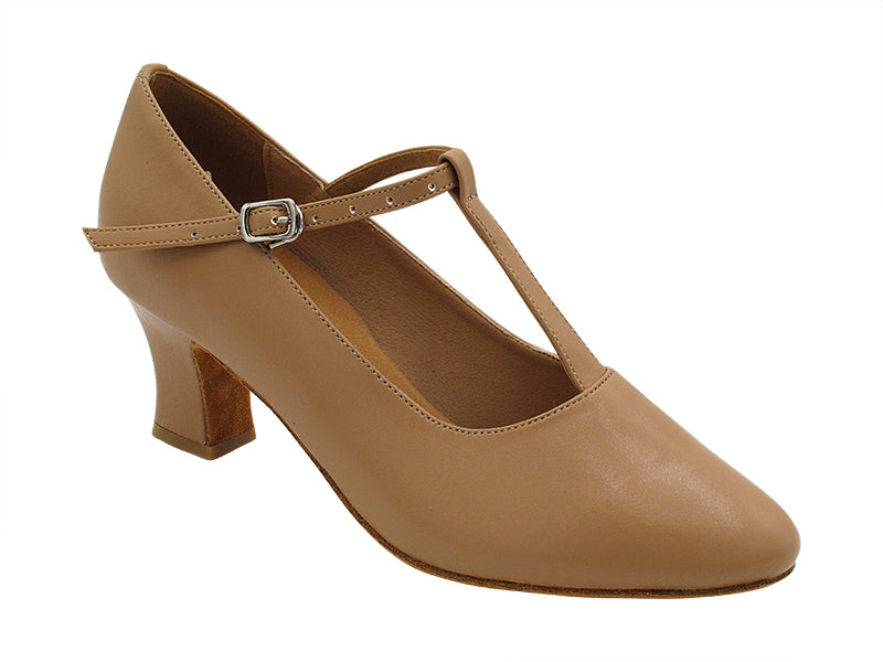 C1682T Beige Brown Leather with 2.2&quot; Thick Cuban Heel (318) in the photo