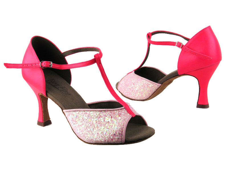 C5004 BF21 Pink Sparkle_BA54 Fluorescent Magenta with 3&quot; heel in the photo