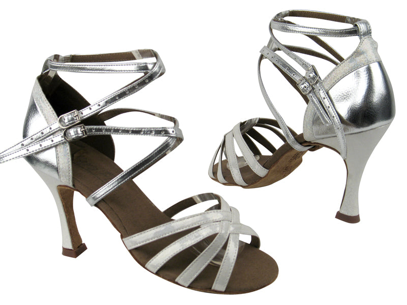 C5008Mirage BD31 Laser White Satin_BA32 Silver Leather with 3.5&quot; Flare heel in the photo