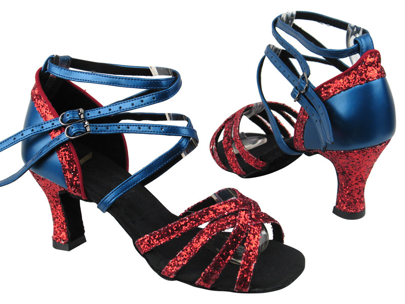 C5008Mirage BF18 Red Sparkle_BB18 Gem Blue Leather with 2.5&quot; heel in the photo