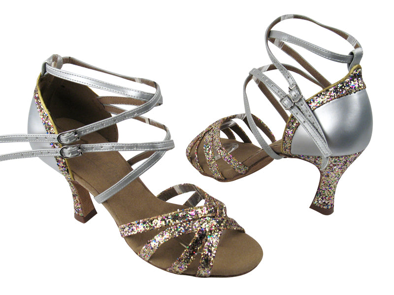 C5008Mirage BH3 Rainbow Sparkle_BB3 Silver Leather with 3" Flare heel in the photo