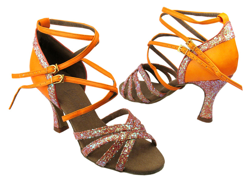 C5008Mirage Orange Sparkle &amp; Fluorescent Orange Leather with 2.75&quot; Heel in the photo