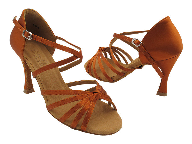 C6005X Copper Tan Satin with 3&quot; Flare Heel in the photo