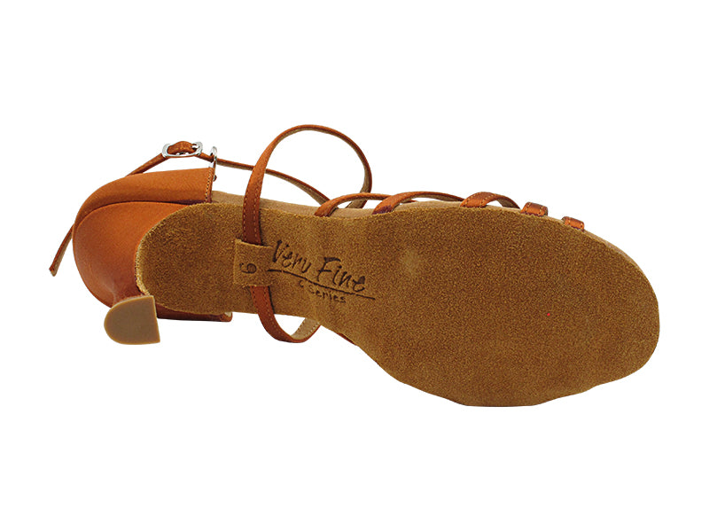 C6005X Copper Tan Satin with 3" Flare Heel in the photo