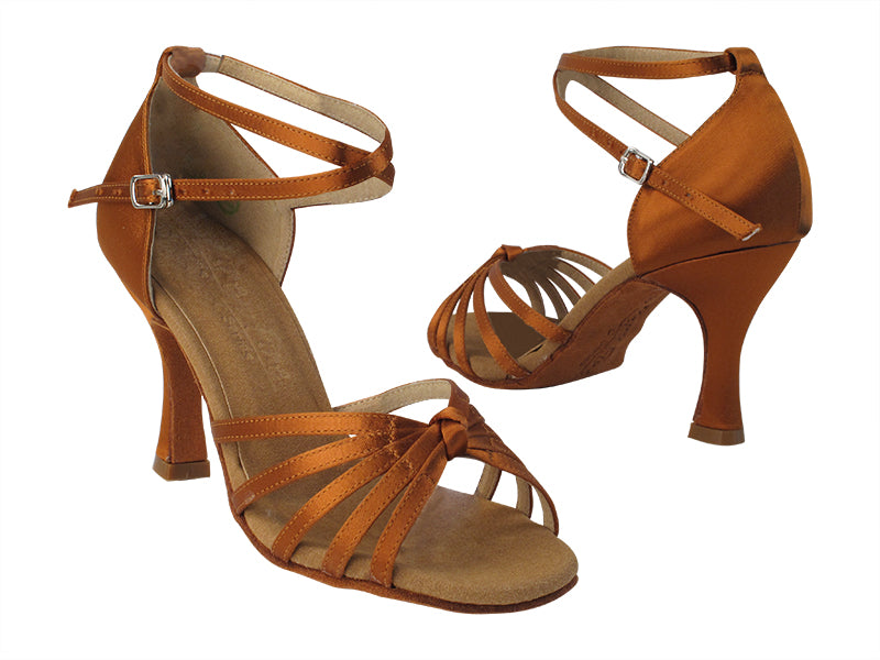 C6005 Copper Tan Satin with 3&quot; Flare Heel in the photo