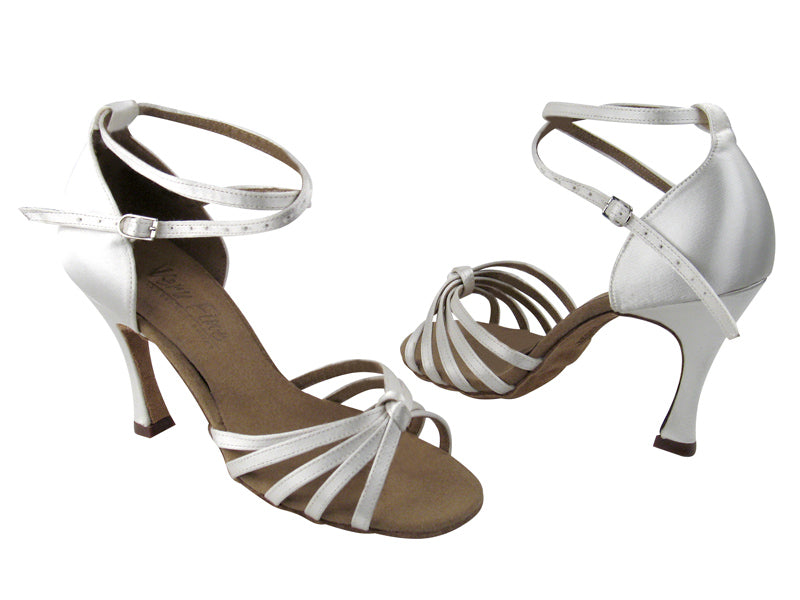 C6005 White Satin with 3.5&quot; Flare Heel in the photo