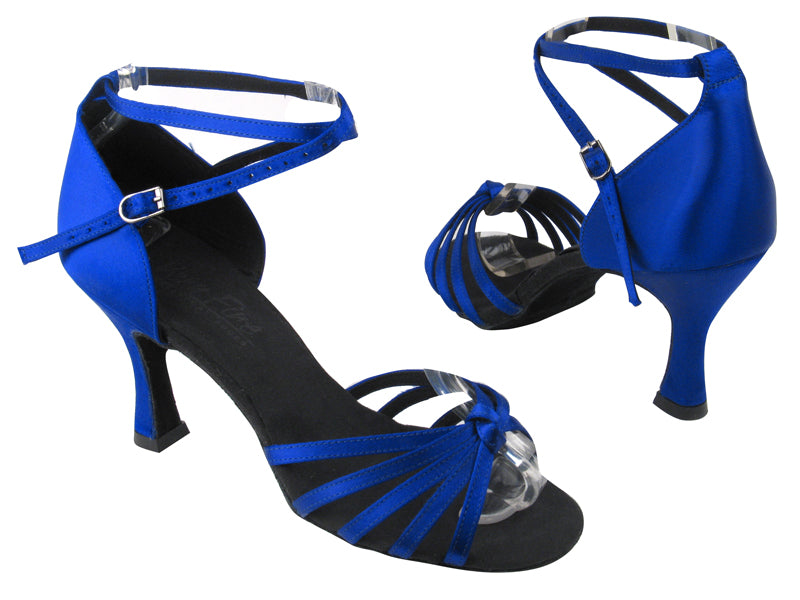 C6005 BD68 Gem Blue Satin with 3" Flare heel in the photo