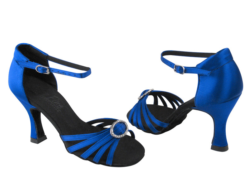 S9607 BD68 Gem Blue Satin &amp; Stone &amp; Short Strap with 3&quot; Flare Heel in the photo