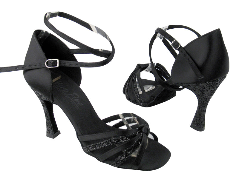 S92341 (C6005F&amp;S92313B) BF16 Black Sparkle (H) &amp; BD12 Black Satin with 3.5&quot; Flare heel in the photo