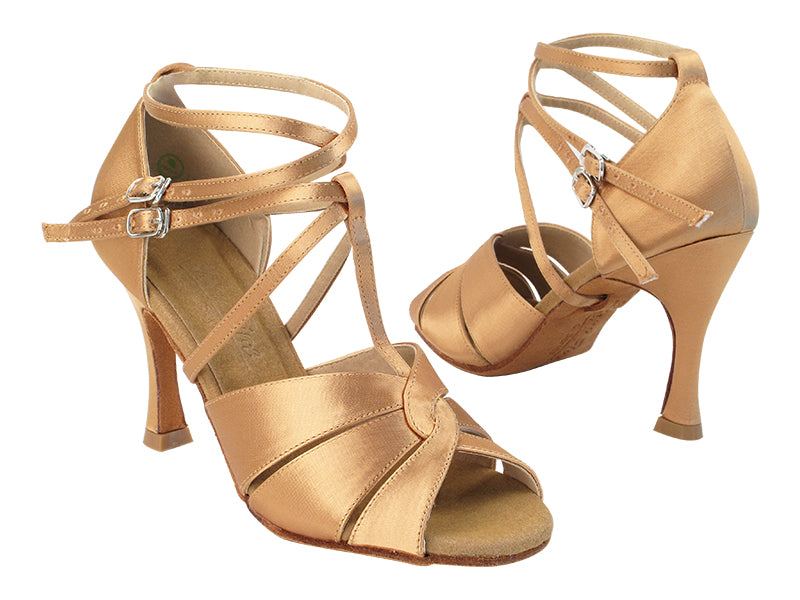 C6006DX 211 Tan Satin with YTG-1173_3.5&quot; Heel in the photo