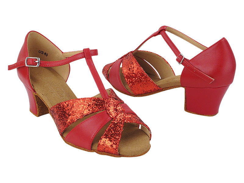 C6006 217 Red Leather_37 Red Sparkle_X_Traditional Buckles with 1.6&quot; Heel (NJ) in the photo