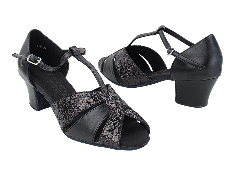 C6006 71 Black Leather_35 Black Sparkle_X_Traditional Buckles with 1.6&quot; Heel (NJ) in the photo