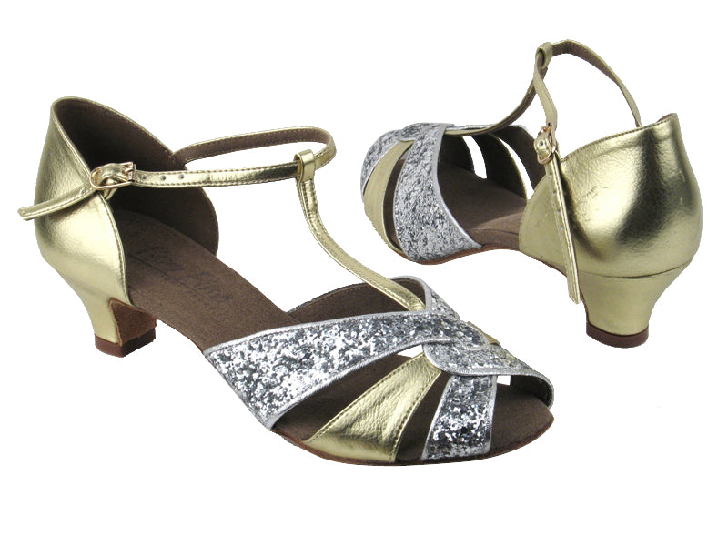 C6006 BF15 Silver Sparkle_BA31 Gold Leather with 1.2&quot; heel in the photo