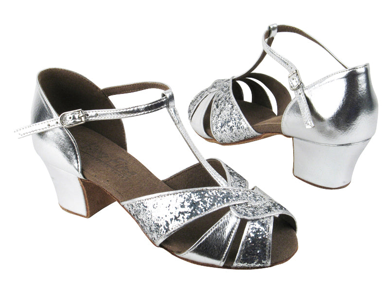 C6006 BF15 Silver Sparkle_BA32 Silver Leather with 1.6&quot; medium heel in the photo