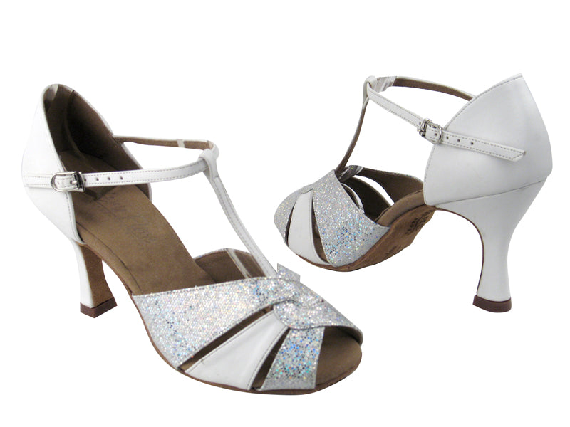 C6006 White Leather_BF28 Silver Scale with 3&quot; Flare heel in the photo 