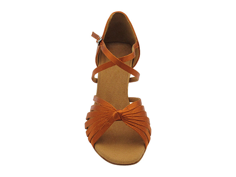 C6007X Copper Tan Satin with 3" Flare Heel in the photo