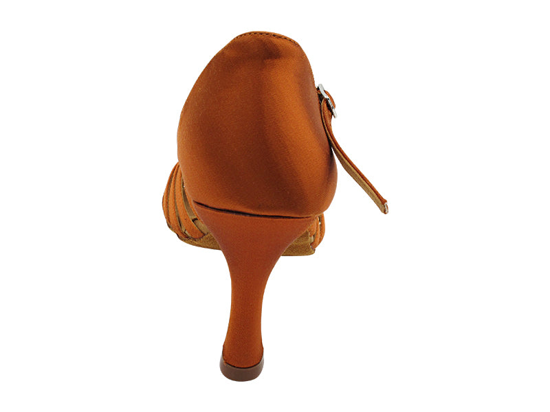 C6007X Copper Tan Satin with 3" Flare Heel in the photo