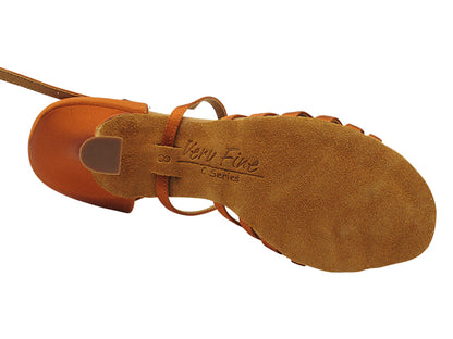 C6007X Copper Tan Satin with 3" Flare Heel in the photo