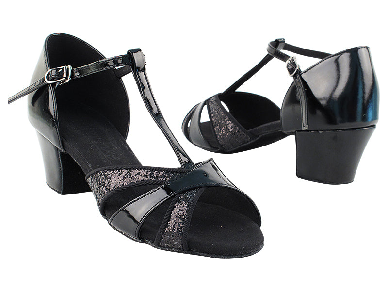 C6016 Black Sparkle &amp; Black Patent with 1.6&quot; medium heel in the photo