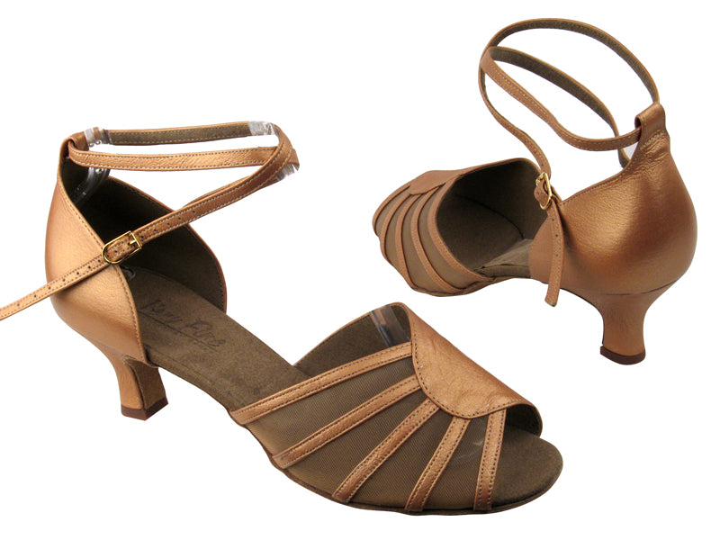 C6018 BC2 Tan Light Leather_Flesh Mesh with 2" Slim Cuban heel in the photo