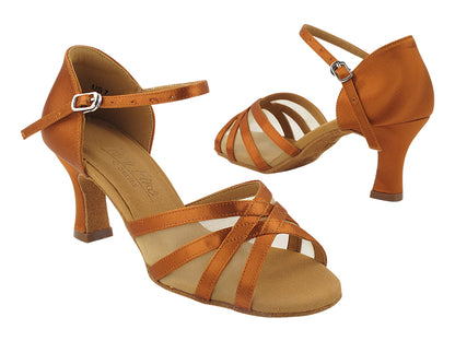 C6027 Copper Tan Satin &amp; Flesh Mesh with 2.5&quot; Spool Heel in the photo