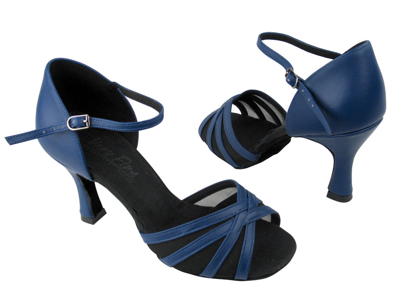 C6027 BB19 Dark Blue Leather_Black Mesh with 2.75&quot; Flare heel in the photo