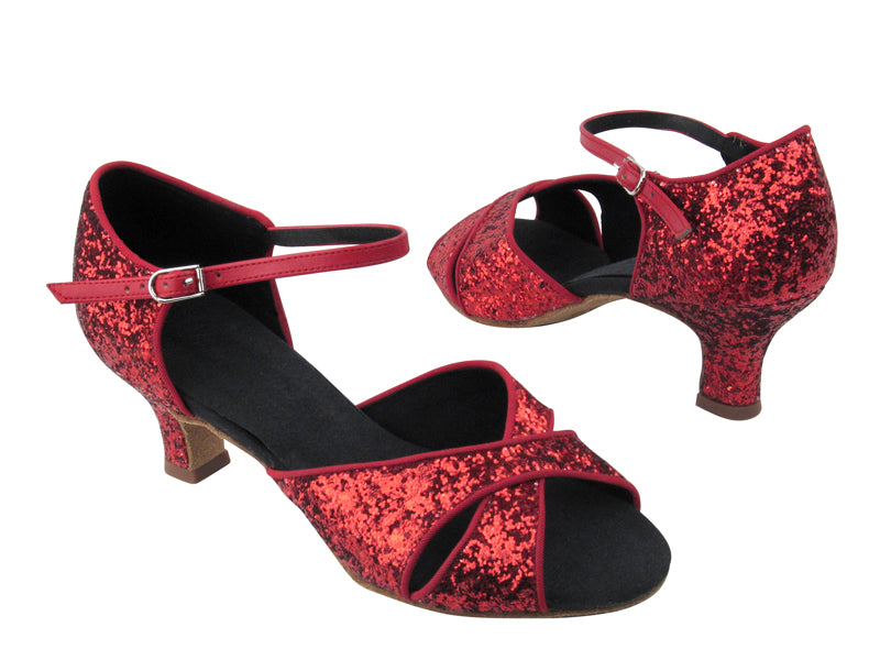 C6029 BF18 Red Sparkle_Whole Shoes with 2&quot; Slim Cuban heel in the photo