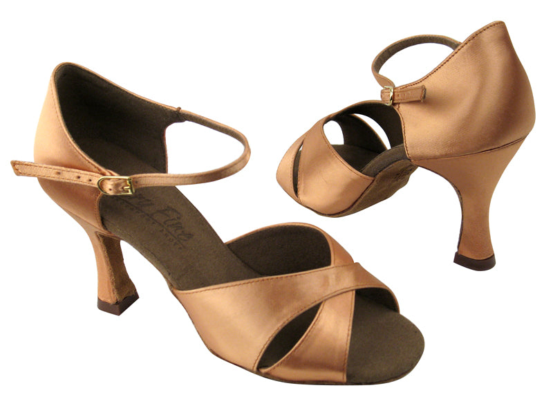 C6029 Tan Satin with 3&quot;  Flare heel in the photo