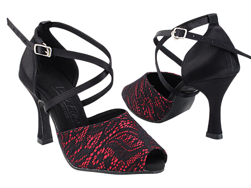 C6033 257 Red Black Lace_F_154 Black Satin_B with  3&quot; Heel (5059) in the photo