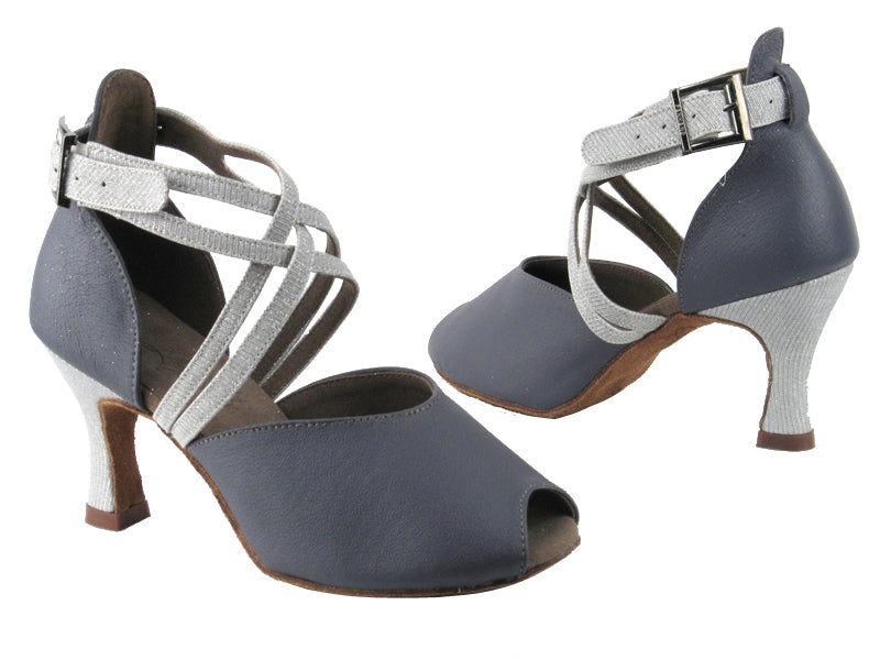 C6033 BC17 Grey Light Leather_BD67 Glitter Silver Satin_S_H with 2.75&quot; heel in the photo