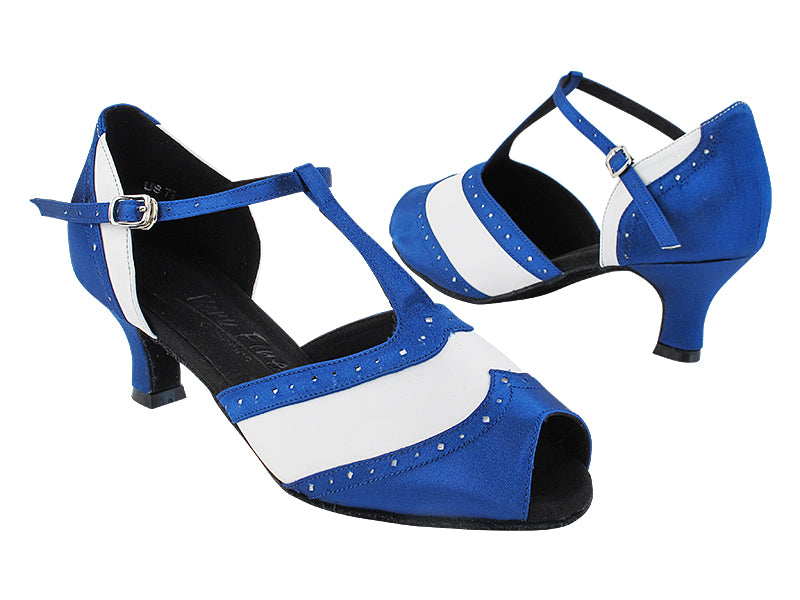 C6034 114 Dark Blue Satin_218 White Leather with 2.5" Heel (2040) in the photo