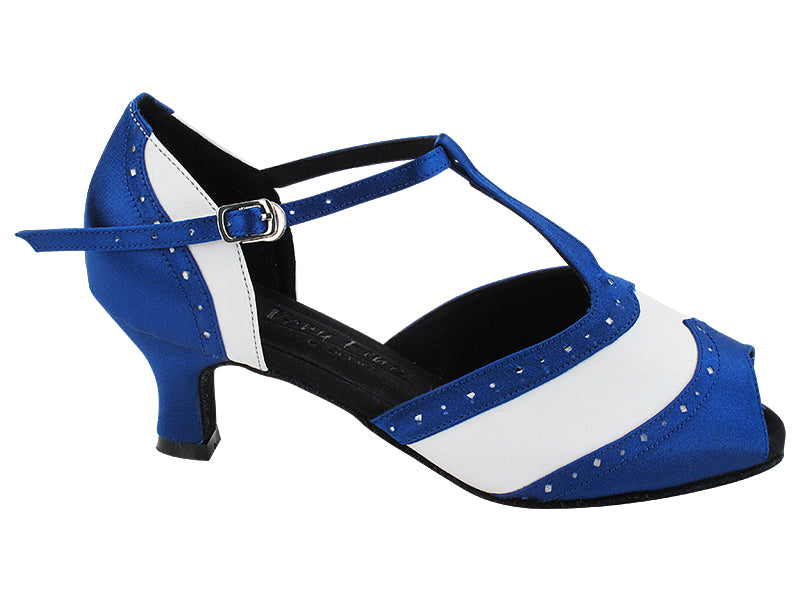 C6034 114 Dark Blue Satin_218 White Leather with 2.5&quot; Heel (2040) in the photo