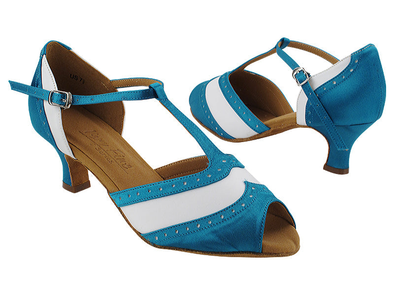 C6034 123 Teal Satin_139 White PU with 2.5&quot; Heel (2040) in the photo
