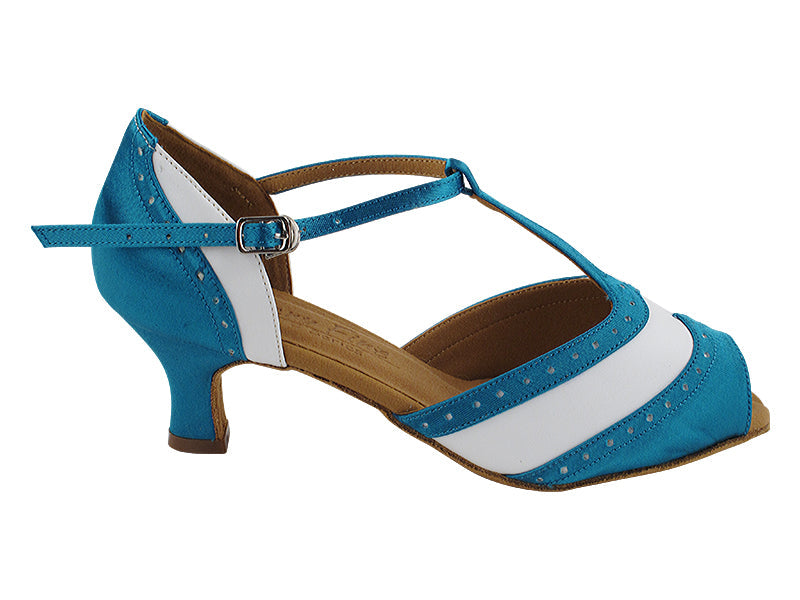 C6034 123 Teal Satin_139 White PU with 2.5&quot; Heel (2040) in the photo